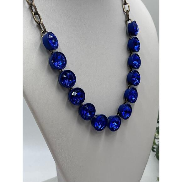 J. Crew Bright Blue Brûlée Faceted Bezel Set Collar Rhinestone Necklace - Picture 4 of 16